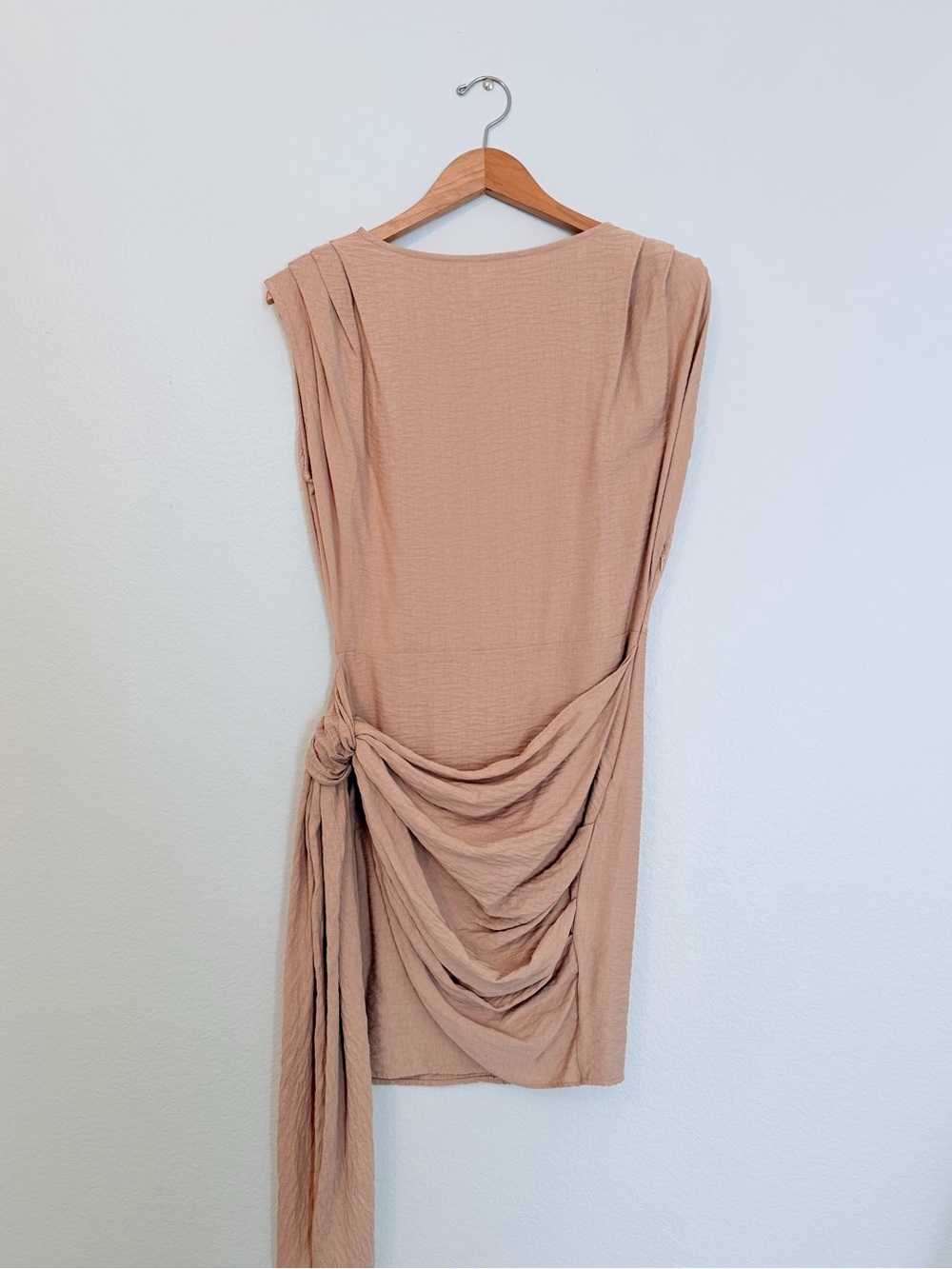 Beige Textured Draped Wrap Knot Midi Dress Size US 6 (UK 10)